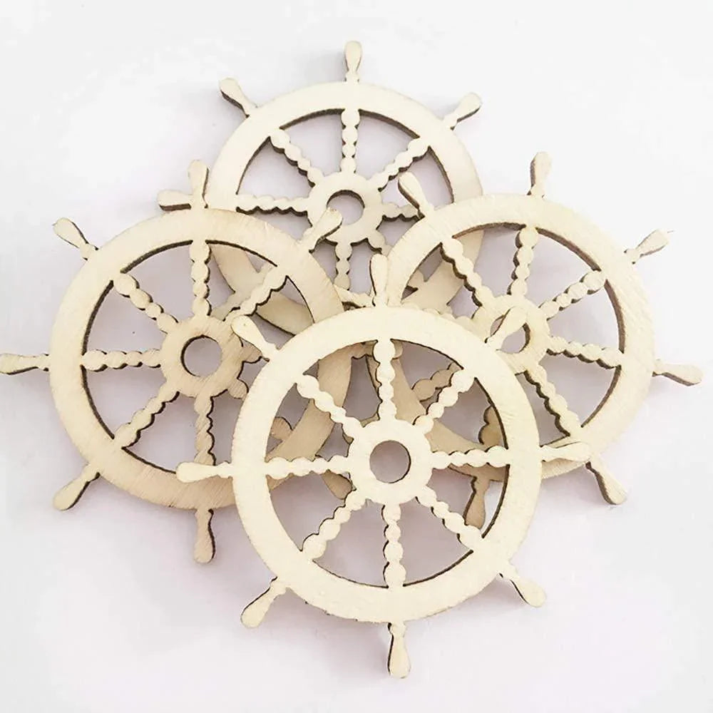 Haoser Wooden Anchor and Rudder Cutout Shape for Crafts Decoration, 30 Pcs Small Wood Anchor Rudder Cutouts - Haoser