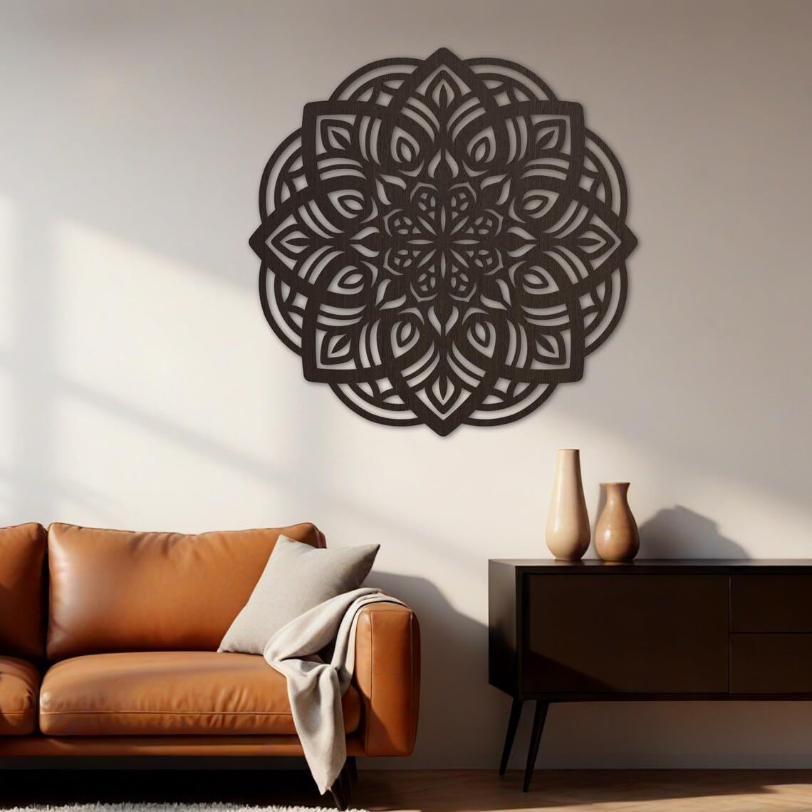 Lotus Mandala Wall Art – 18 Inch Wooden Laser Cut Mandala Wall Panel – Lotus Flower Wall Hanging Décor – Yoga Room, Meditation Space, Boho Mandala Wall Décor