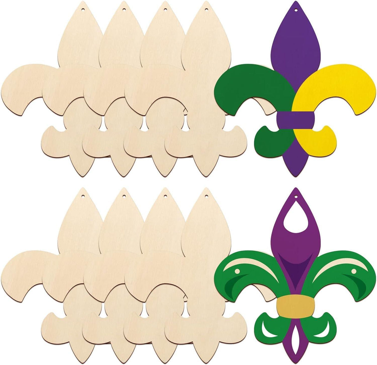 Curious Button 5 Pieces Unfinished Wooden Fleur de Style Hanging Ornament for DIY Home Decoration, MDF Cutouts, Perfect Wooden Cutouts for Home Decor, Charming Wooden Hanging Ornaments (6.77x6.37IN) - Haoser