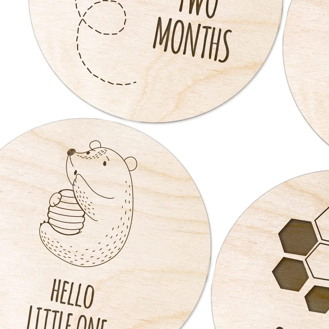 Haoser 12 Pcs/Set Newborn Birth Month Birthday Milestone Wooden Card Baby Kids Photography Props Toy,Baby Shower Gift, Gender Neutral Gift - Haoser