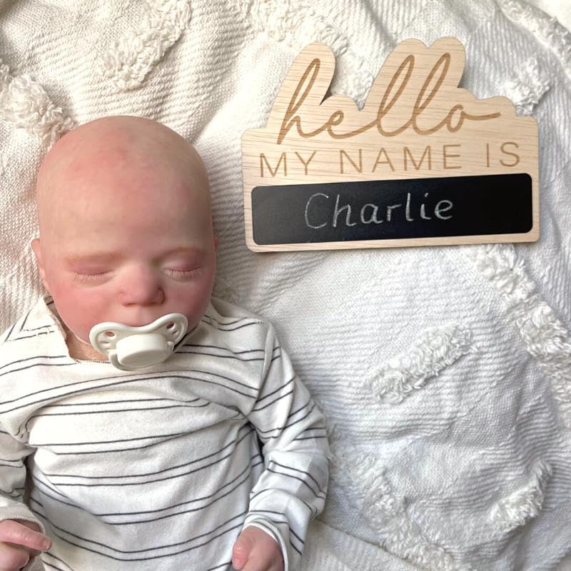 Haoser Baby Name Revealing Board- Hello My Name is...' Plaque with Chalkboard-Wooden Milestone Card