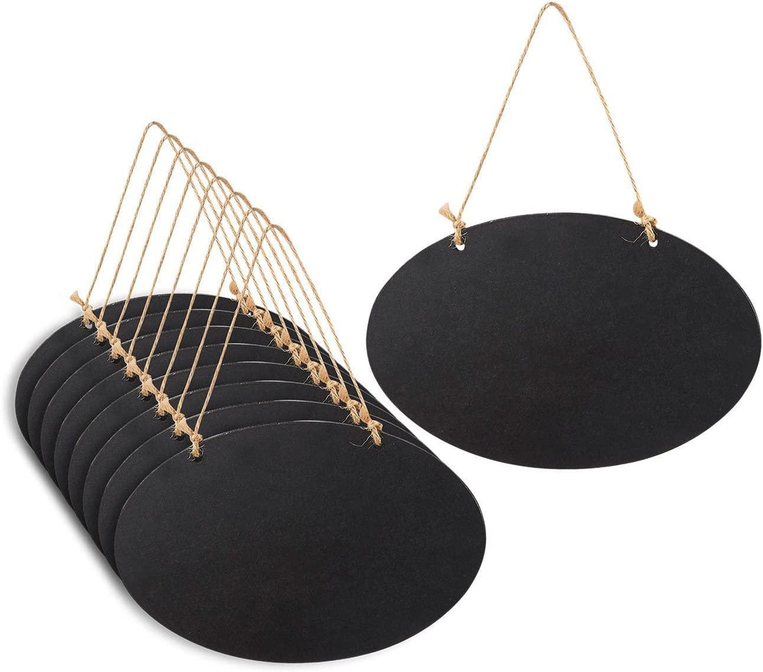 Haoser Pack of 10 Hanging Reusable Oval Chalkboard Signs for Party and Decoration,Chalkboard Sign 5.5 x 3.5 Inch Double Sided Erasable Message Board with Hanging Strings - Haoser