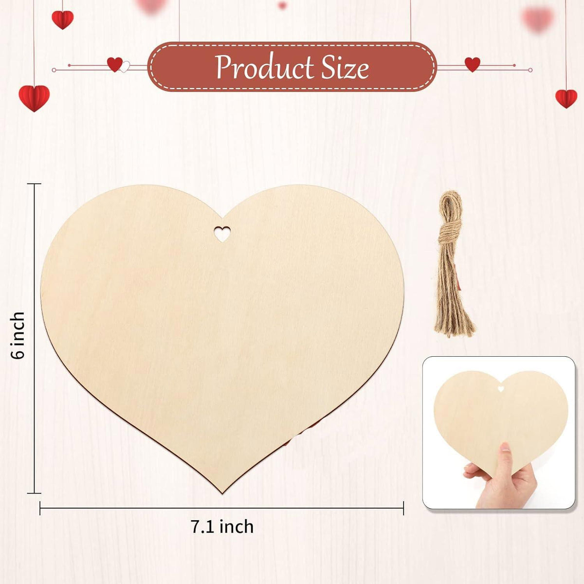 Curious Button 5 Pieces Unfinished Wooden Heart Style Hanging Ornament for DIY Home Decoration, MDF Cutouts, Perfect Wooden Cutouts for Home Decor, Charming Wooden Hanging Ornaments (6x7.1IN) - Haoser