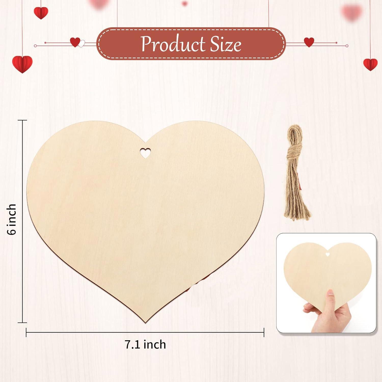 Curious Button 5 Pieces Unfinished Wooden Heart Style Hanging Ornament for DIY Home Decoration, MDF Cutouts, Perfect Wooden Cutouts for Home Decor, Charming Wooden Hanging Ornaments (6x7.1IN) - Haoser
