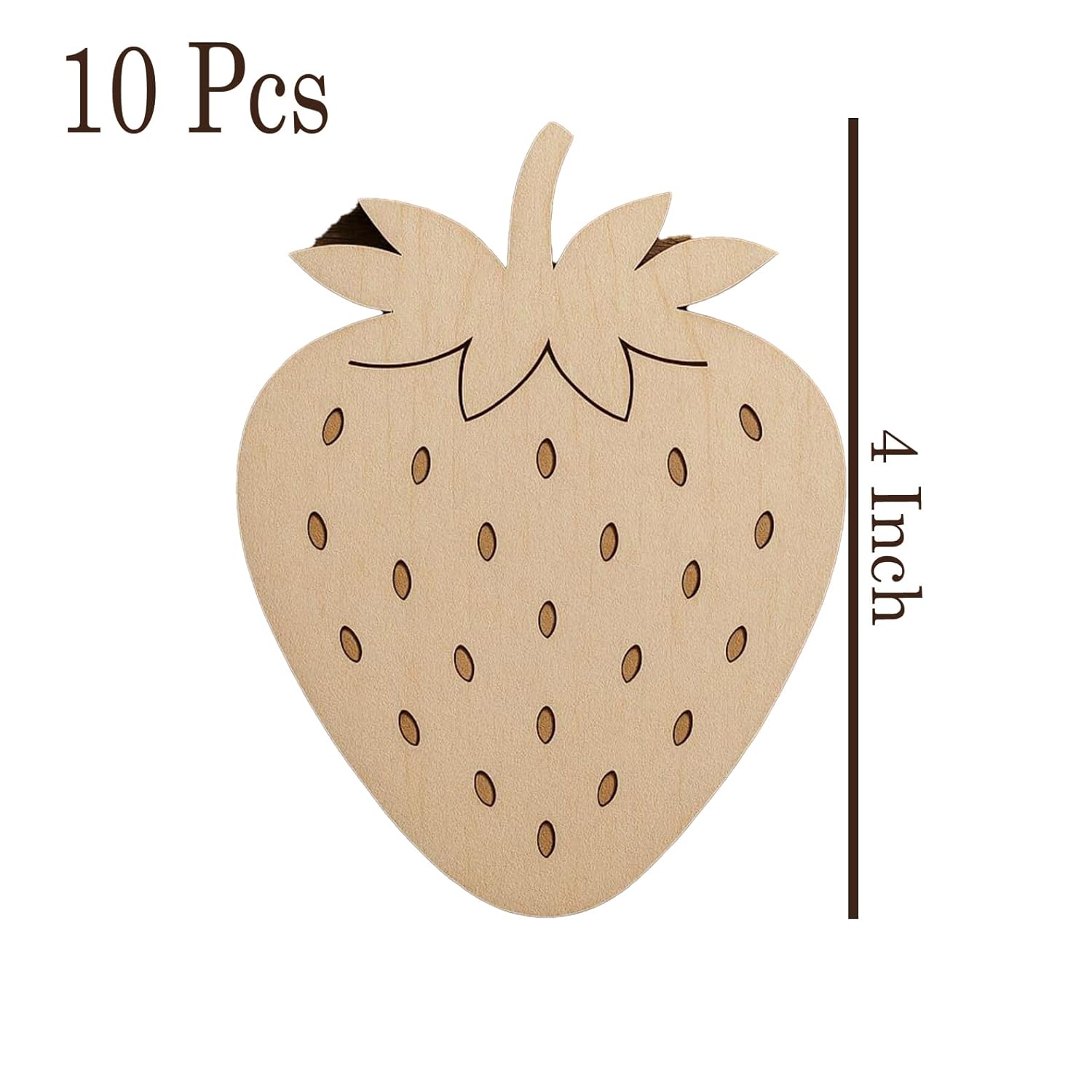 10 Pcs Strawberry Wooden Craft Blanks | 4 Inch MDF Strawberry Cutouts | DIY Fruit Craft Shapes for Painting