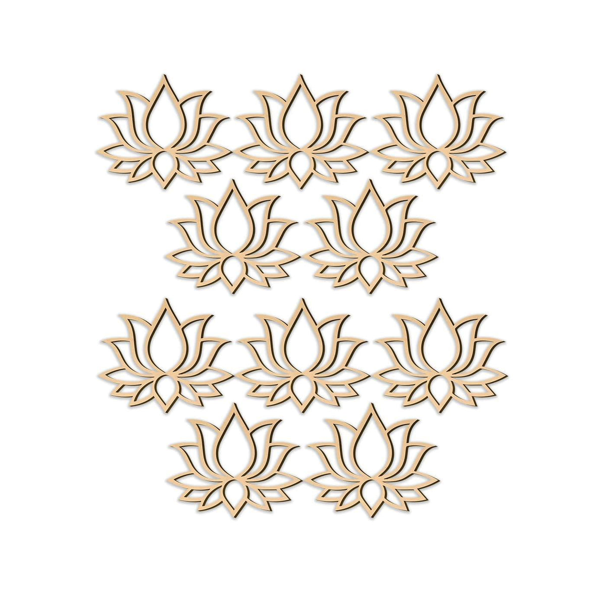 Haoser Pack of 12 MDF Pine Wood Lotus Cutouts for Art and Craft, Festival Decoration, DIY Project, and Making Rangoli(4X3.5 inch) - Haoser