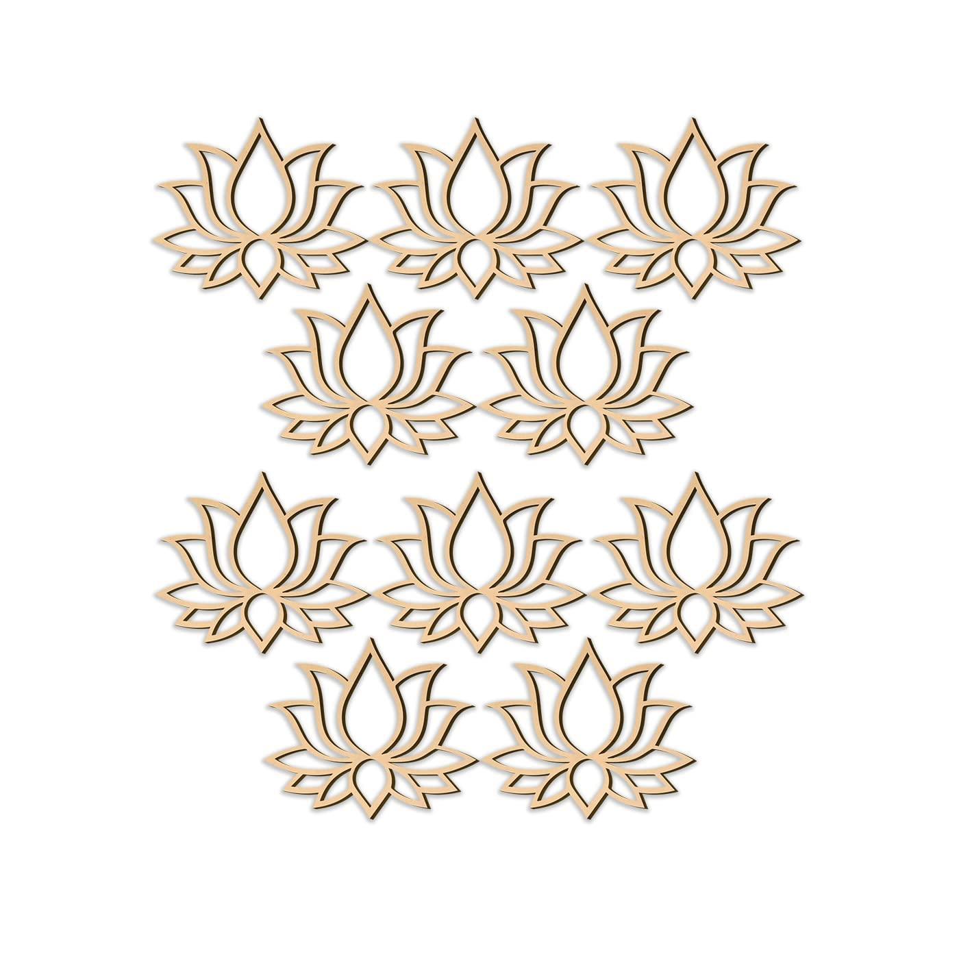 Pack of 12 MDF Pine Wood Lotus Cutouts for Art and Craft, Festival Decoration, DIY Project, and Making Rangoli(4X3.5 inch) - Haoser