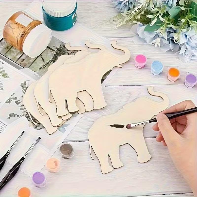 4 Pcs Wooden Elephant Shaped Cutouts for Crafts | Unfinished Wood