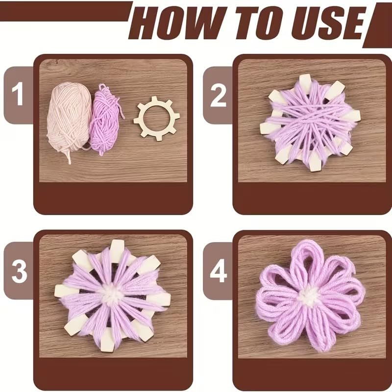 5 Pcs Round Flower Knitting Loom Set, Wooden Weaving Looms for Knitting