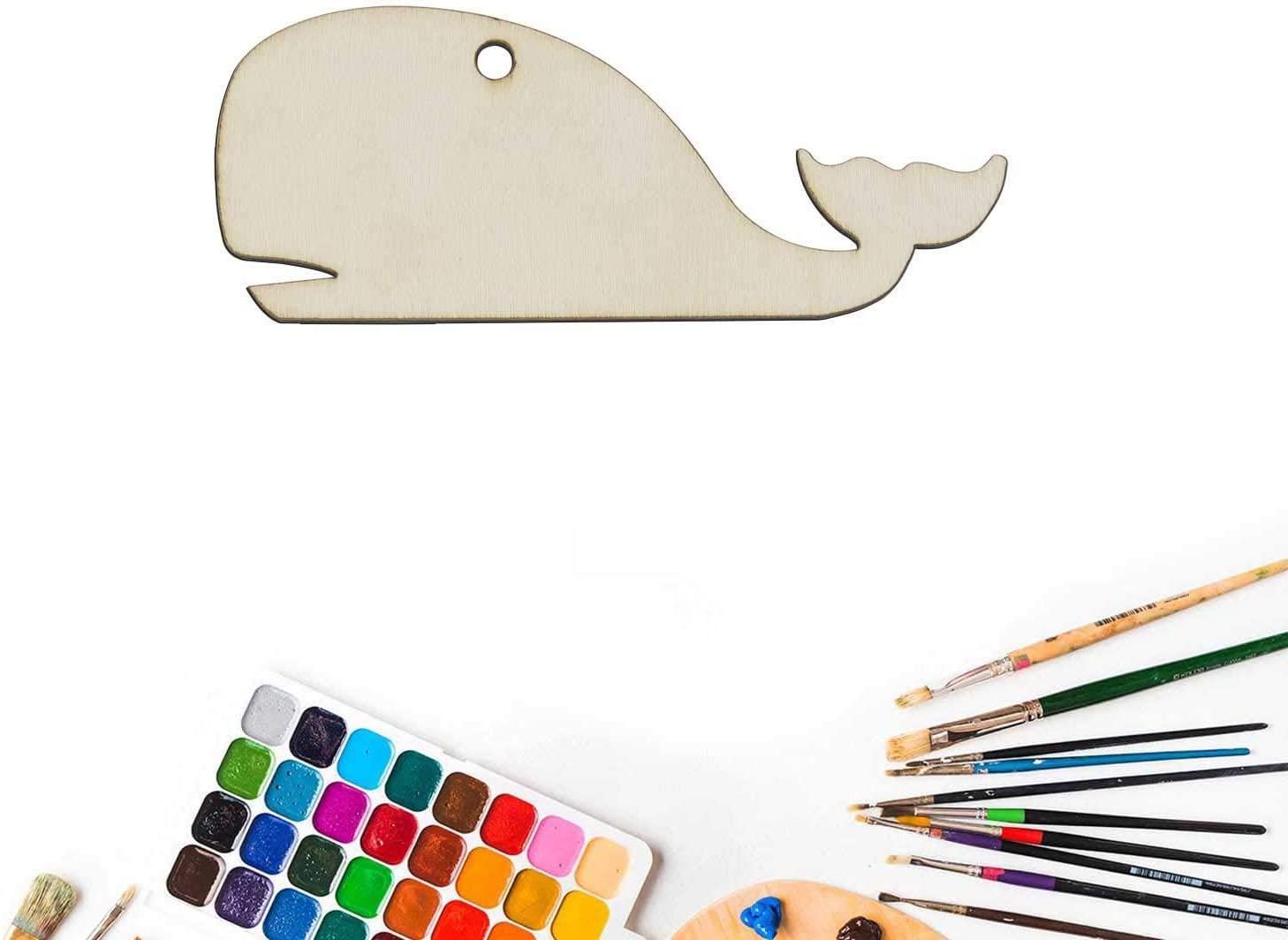 Haoser Kids Crafts 12 pcs Sea Animals Wood DIY Crafts Cutouts Wooden Whale Shaped Hanging Ornaments with Twines Gift Tags for DIY Projects Ocean Theme Party Decorations, Kids - Haoser
