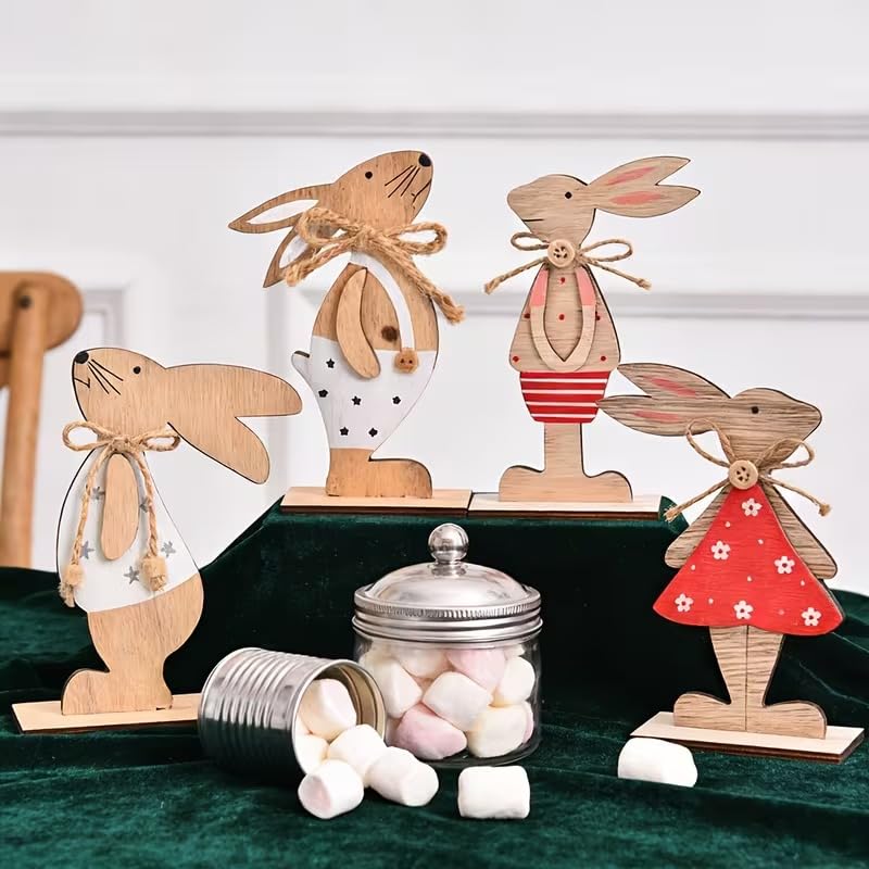 4 Pcs Wooden Easter Rabbit Table Centerpieces – Bunny Spring Decoration for Table