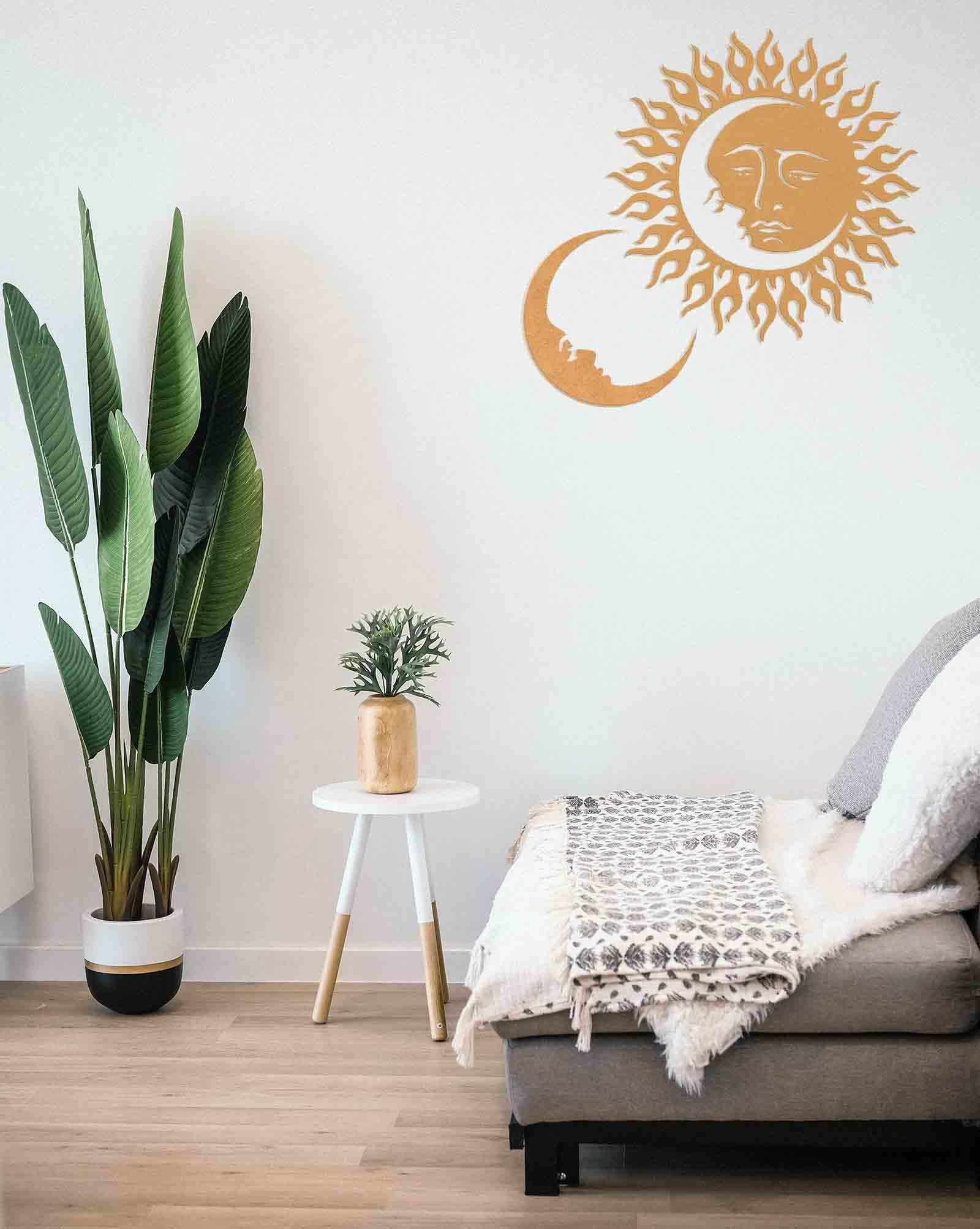 Haoser 10 inch Sun and Moon Face Wall Decor Sacred Geometry Wall Art, Pine MDF Wooden Wall Art Yoga Wall Art D?cor - Haoser