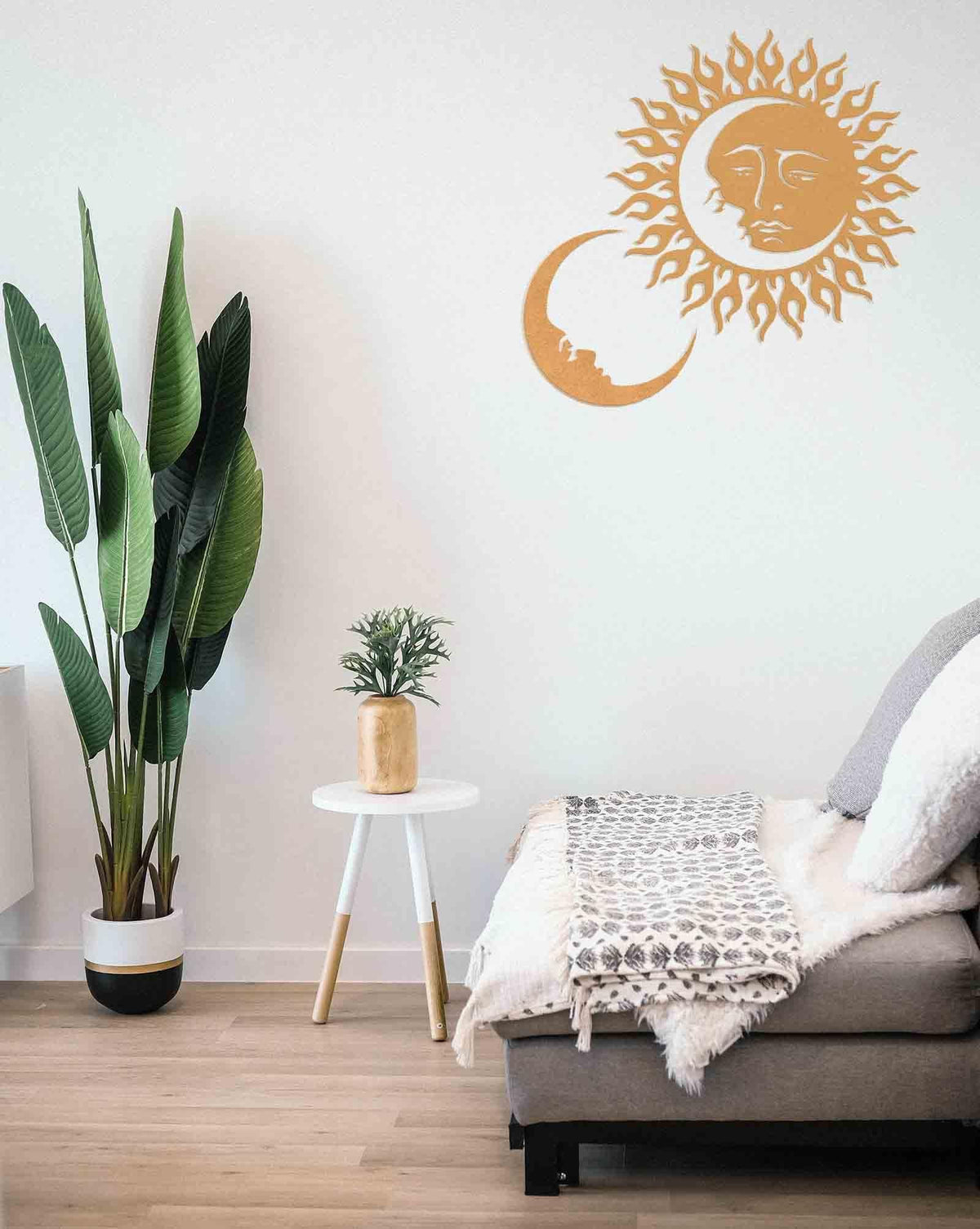 Haoser 10 inch Sun and Moon Face Wall Decor Sacred Geometry Wall Art, Pine MDF Wooden Wall Art Yoga Wall Art D?cor - Haoser
