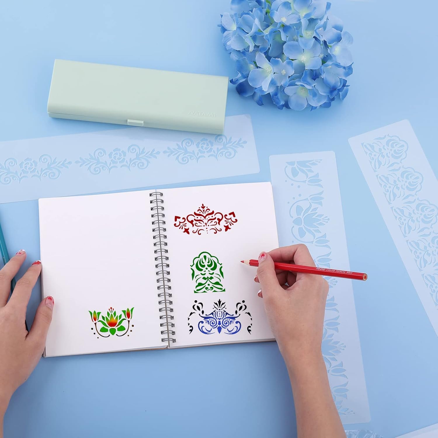 8 Pcs Flower Border Stencils – Ornate Mandala Stencil Set for Painting