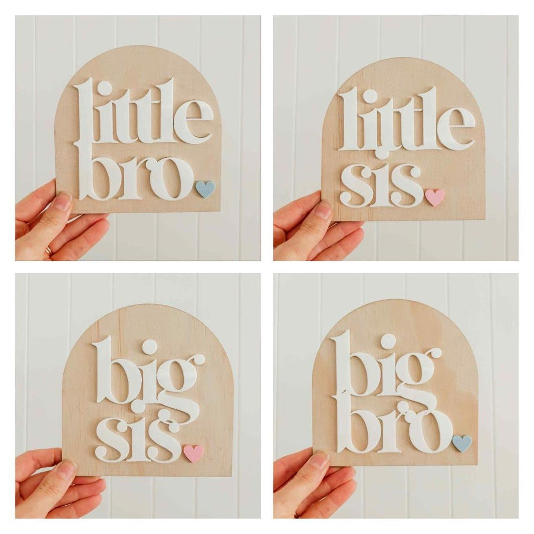 Pack of 4 Big/Little Brother & Sister Plaques – Wooden Baby Announcement Keepsake Signs, Bro Sis Pregnancy Reveal Plaques for Sibling Photo Props & Nursery Decor, 4 Inch