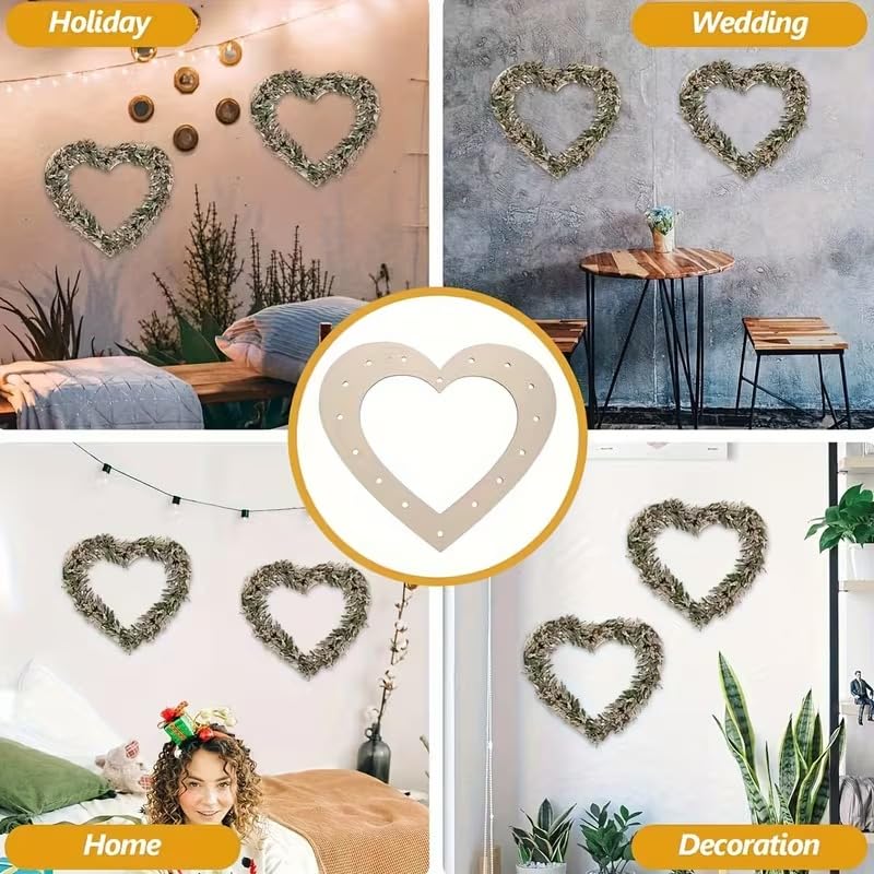 10 Pcs Pine MDF Heart-Shaped Wreath Frames with Hanging Hole