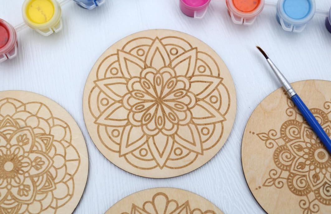 Haoser Wooden Mandala Paint Kit Tea Coasters Art and Craft Kit, Painting Brush for Girls Boys 9-12 Years Coaster DIY Kit Set of 6 Beginner Kit | DIY Kit for Birthday Gift|DIY Kit for Mandala Coaster for craft - Haoser