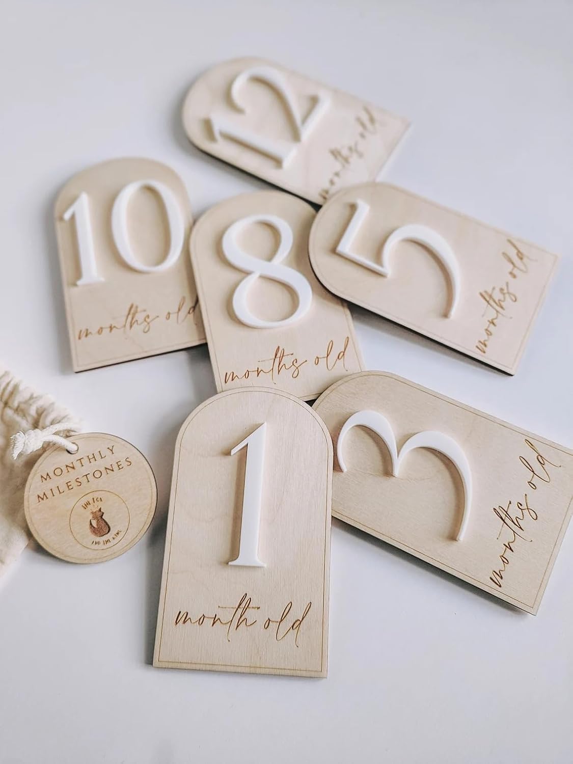 Set of 1 Arch Baby Milestone Disc | Wooden Monthly Milestone Card