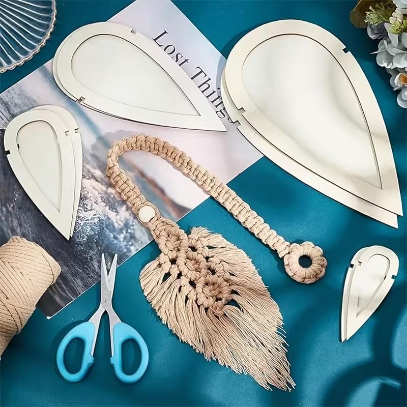 8 Pcs Pine MDF Wooden Tassel Cutting Templates – Teardrop & Feather Shape
