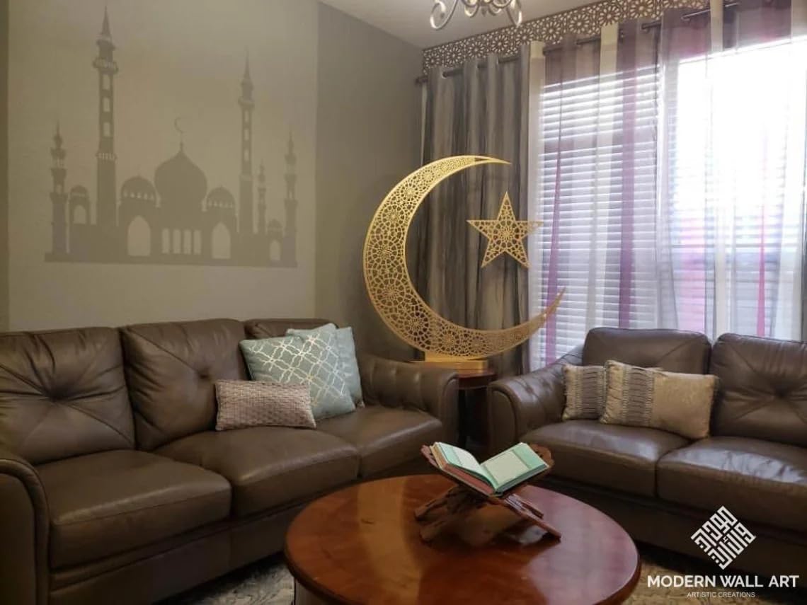 Haoser Eid Decor Ramadan Moon Wooden Sign (12 Inch)