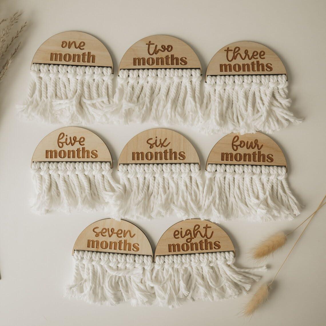 Haoser Macrame Monthly Baby Milestone Discs, Baby Photo Props Boho