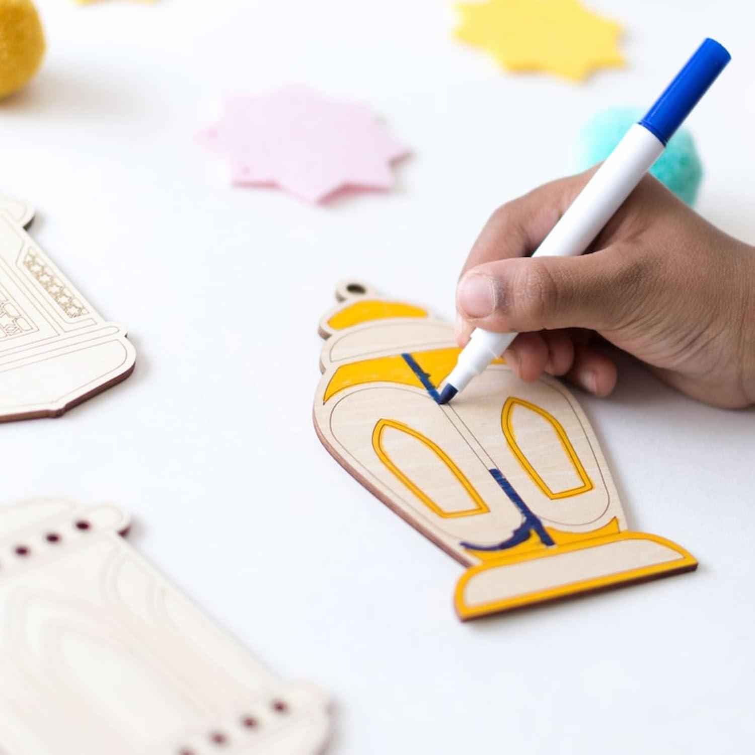 Curious Button Unfinished Wooden DIY Craft Banner Lantern Shape, Paint Your Own Lanterns, Eid Gifts Wooden Decorative Items, Ramadan Wooden DIY Craft Lantern Cutouts - Haoser