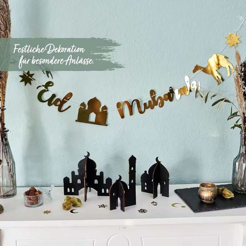 Ramadan Wooden Mosque Tabletop Decor Set | Plug-Together Islamic Centerpiece for Eid Mubarak