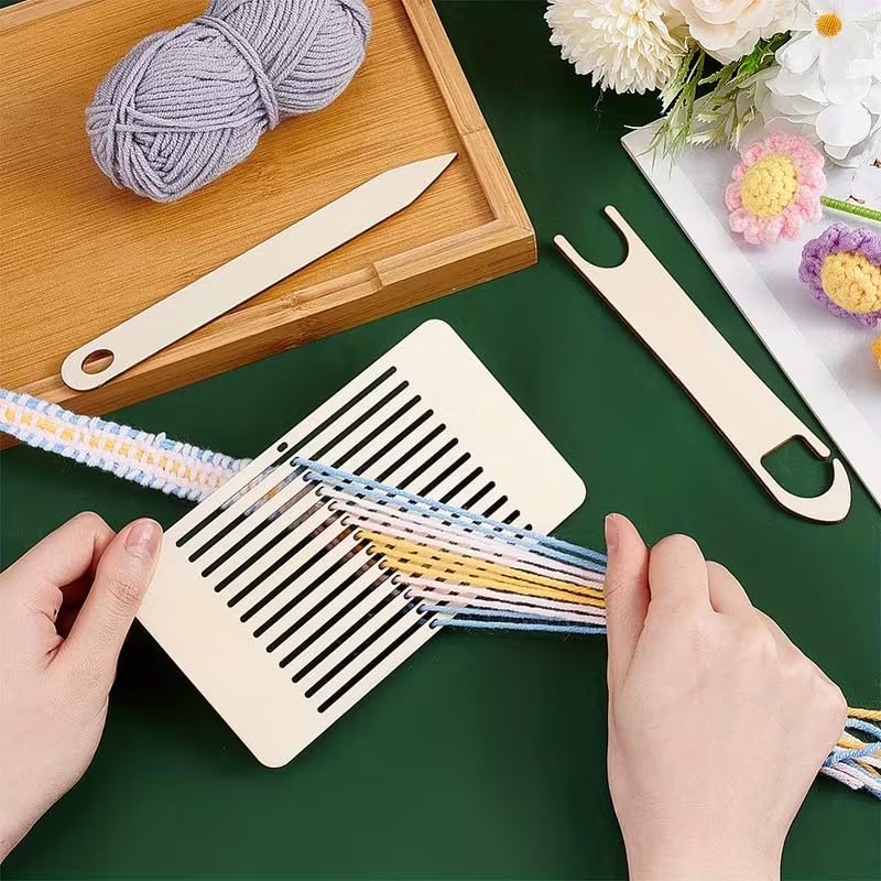 3 Pcs Wooden Knitting Loom Weaving Tools with 4×2 mm Slots – 3.54×4.72×0.1 Inch
