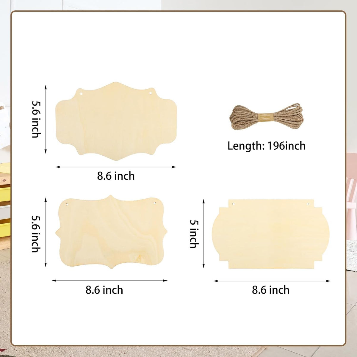12 Pcs Wooden Hanging Sign Blanks for DIY Craft | Rectangle Wood Plaques 8.9 x 5.7 Inch