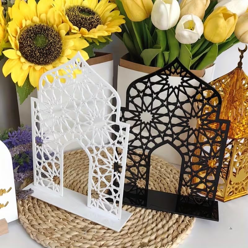 Wooden Islamic Tabletop Decor | Black & White Eid Mubarak Ornament | Ramadan Muharram Islamic Desktop Decoration