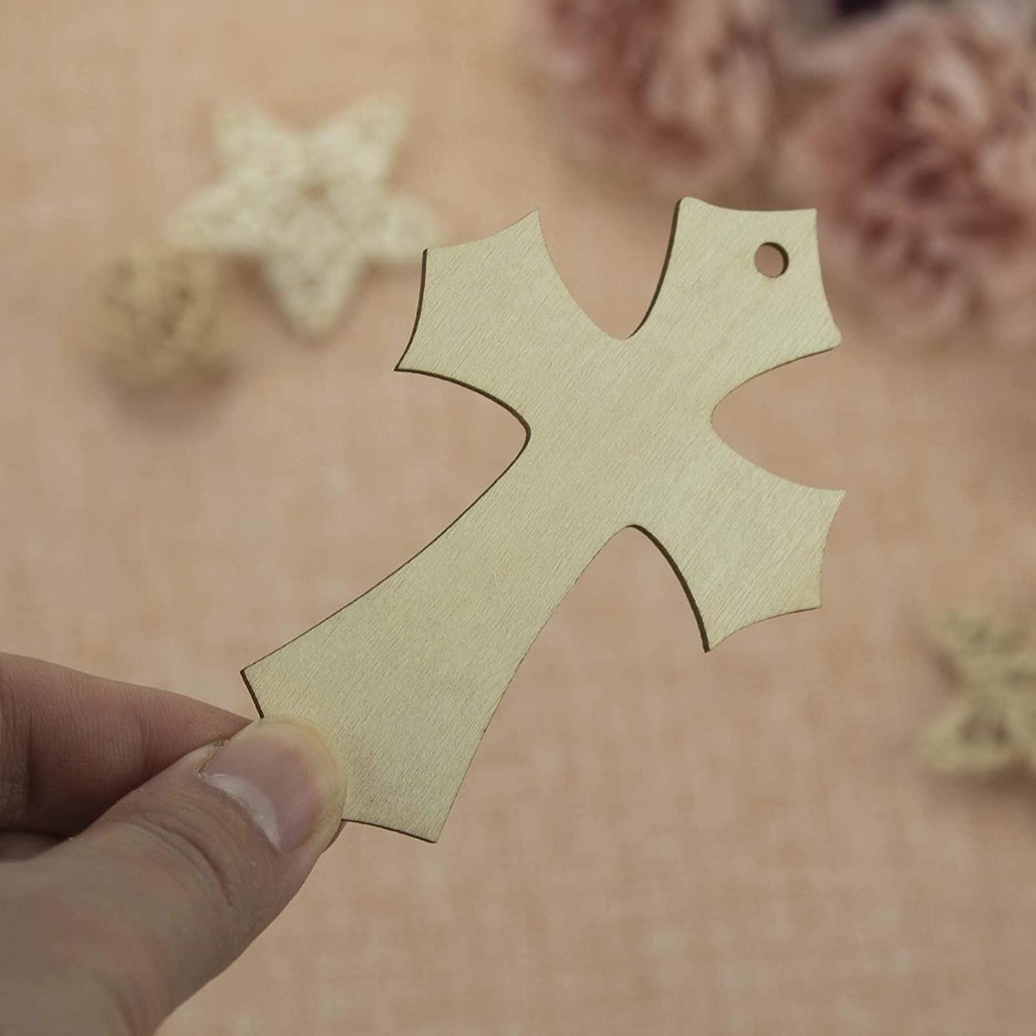 Haoser Pack of 10 Pieces Wooden Cross Sign Board, Wooden Cross Hanging Ornaments Cross Shaped Wood DIY Crafts Cutouts with Hole. - Haoser
