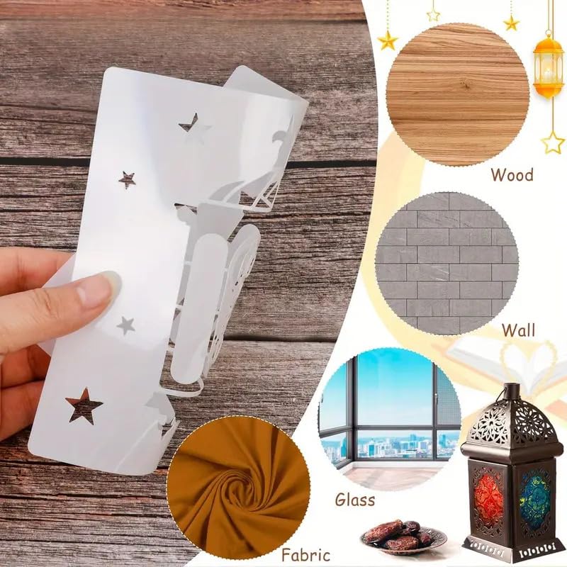 16 Pcs Ramadan Eid Stencil Set – 5.9x5.9 Inch Reusable Plastic Painting Templates – Moon & Star Eid Mubarak Stencils for DIY Wall, Cake, Card, Fabric, Scrapbooking & Home Décor Crafts
