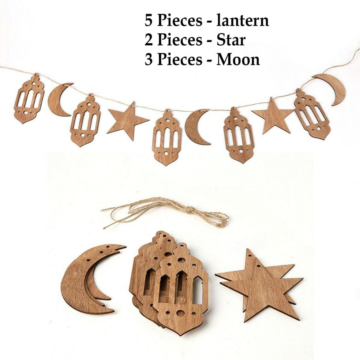Haoser 10 Pcs Eid Mubarak Hanging Pendant Ramadan Crescent Pattern for DIY Crafts, Hanging Drop Ornament Banner for Home Party Gathering, Lesser Bairam, Festival Banner - Haoser