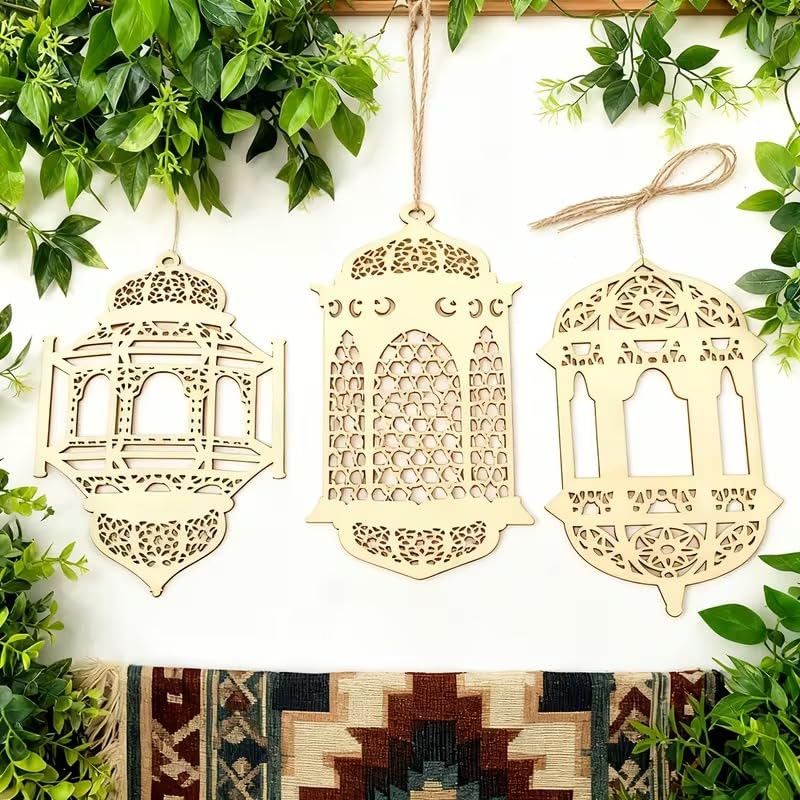Ramadan Eid Al-Fitr Wooden Lantern Decor | Islamic Geometric Cut-Out Lanterns | Ramadan Mubarak & Eid Mubarak