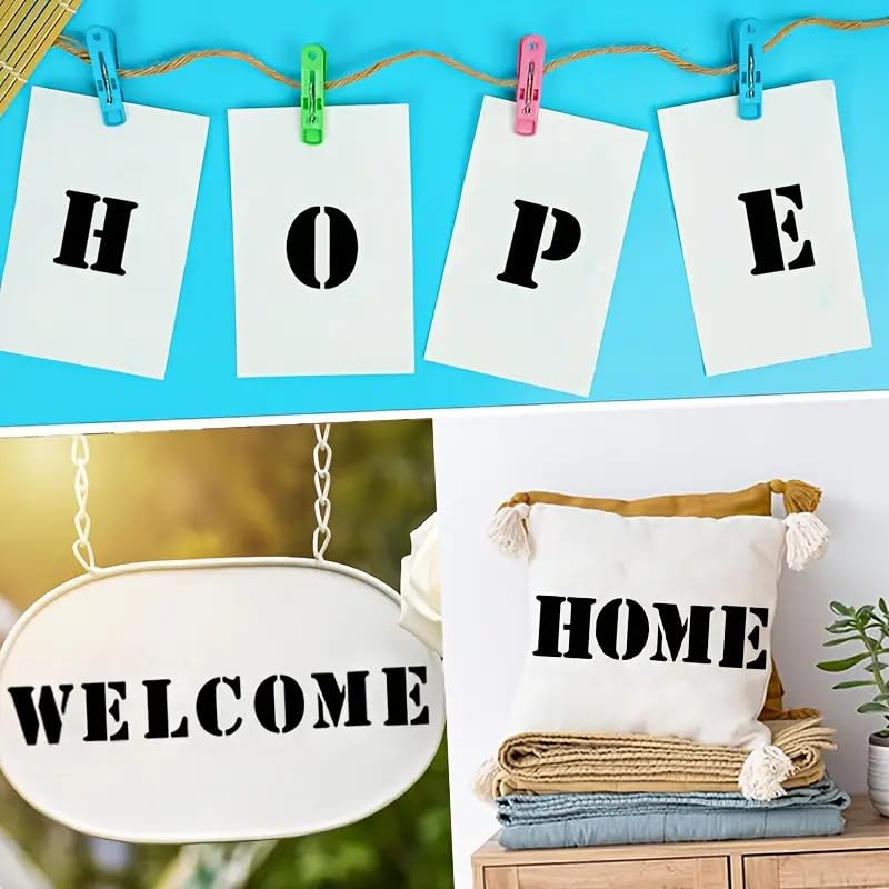 26 PCS Reusable Plastic Letter Stencils - 3.94 Inch DIY Alphabet Templates for Wall, Fabric, Rock, Wood, Porch, Floor Painting - Durable Craft Stencils for Home Décor and Art Projects
