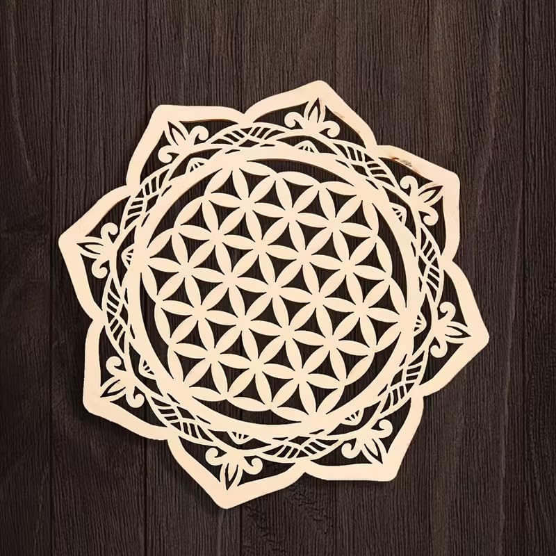 Mandala Flower of Life Wooden Plaques | Hollow-Out MDF Wood Decorative Cards & Coasters | Unfinished DIY Craft