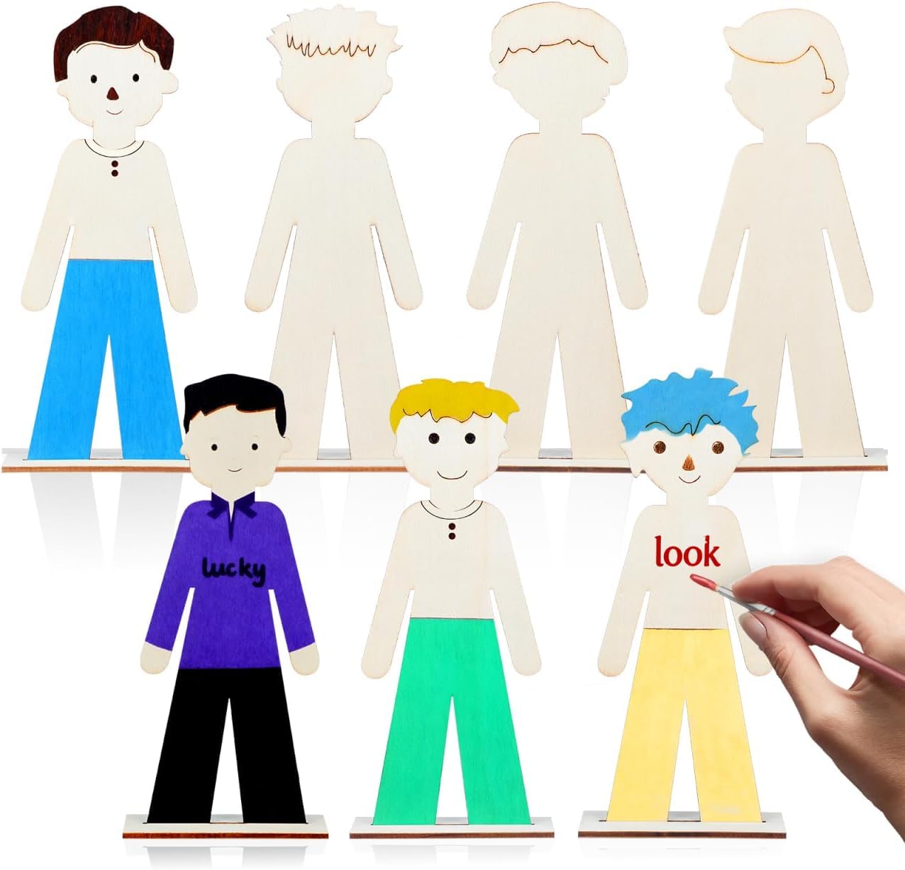 20 Pcs Wooden People Cutouts Unfinished People Centerpieces Boy Girl Slices Graffiti Painting