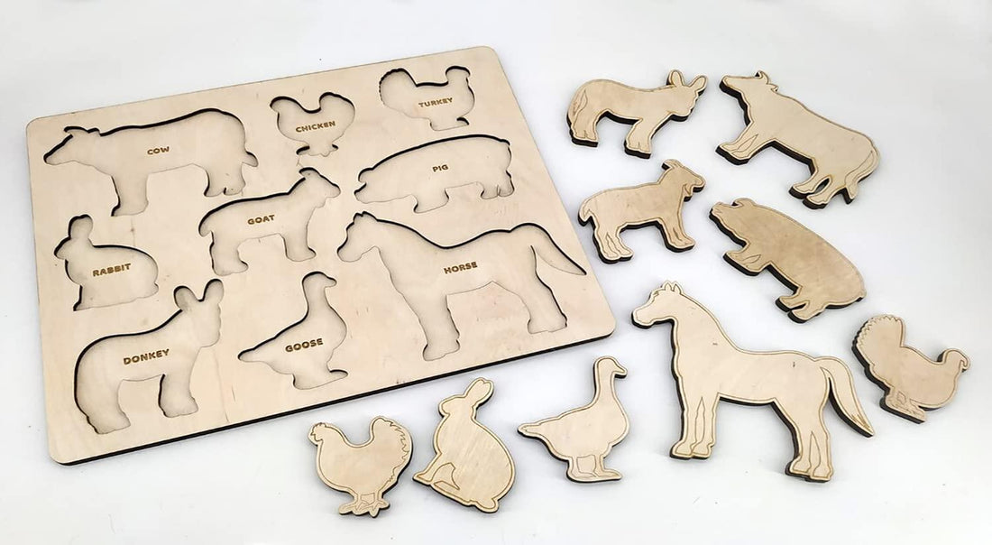 Haoser Wooden Farm Animal Puzzle, Educational Shape Puzzle Montessori Toy, Toddlers Study and Paint Learning Game. Personalized Gift for Kids Wooden, Puzzles for Kids. - Haoser