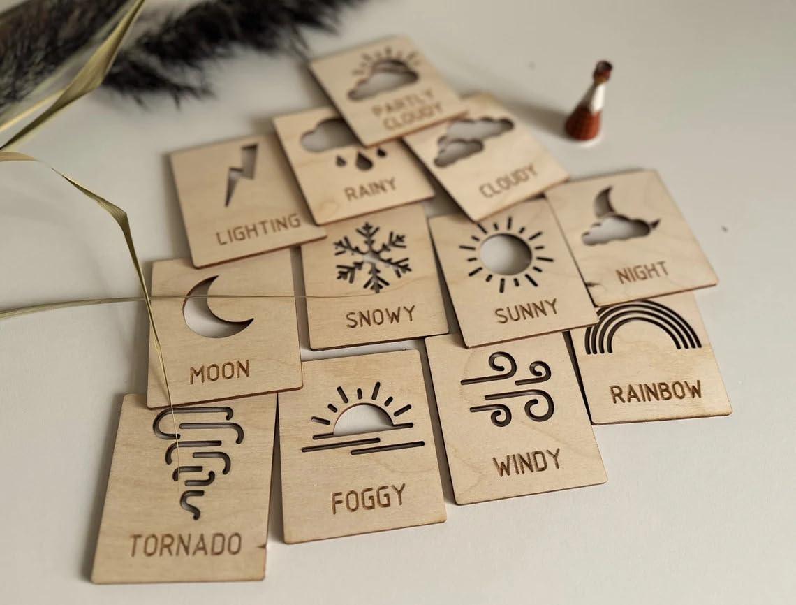 Haoser Wooden Montessori Weather Flashcards for Children