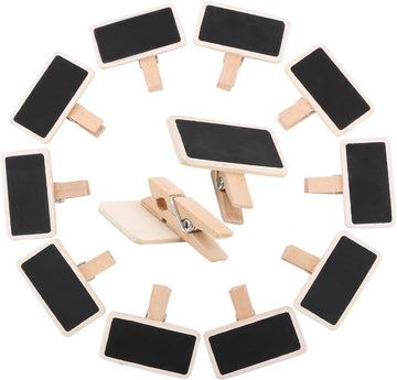 Haoser 12 Mini Retangle Chalkboard Blackboard with Wooden Clip Message Board Signs and Labels Clips|Mini Chalkboard Signs for Food, Memo, Note Taking, Label Signs, Party - 2.7X2 in - Haoser