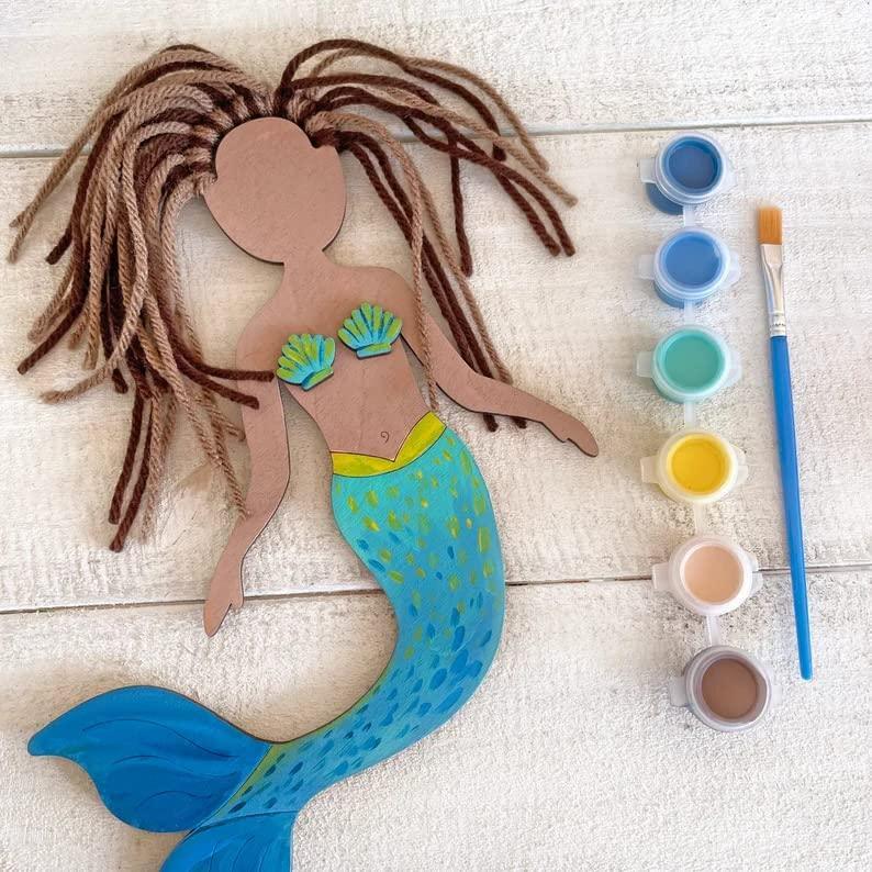 Haoser Mermaid Self-Portrait Craft Kit,Drawing Craft Kit For Kids - Yarn Is Not Included,Mermaid Theme Birthday Gift Kids Craft Kit Theme My Party Pack Of 5, Multicolor - Haoser