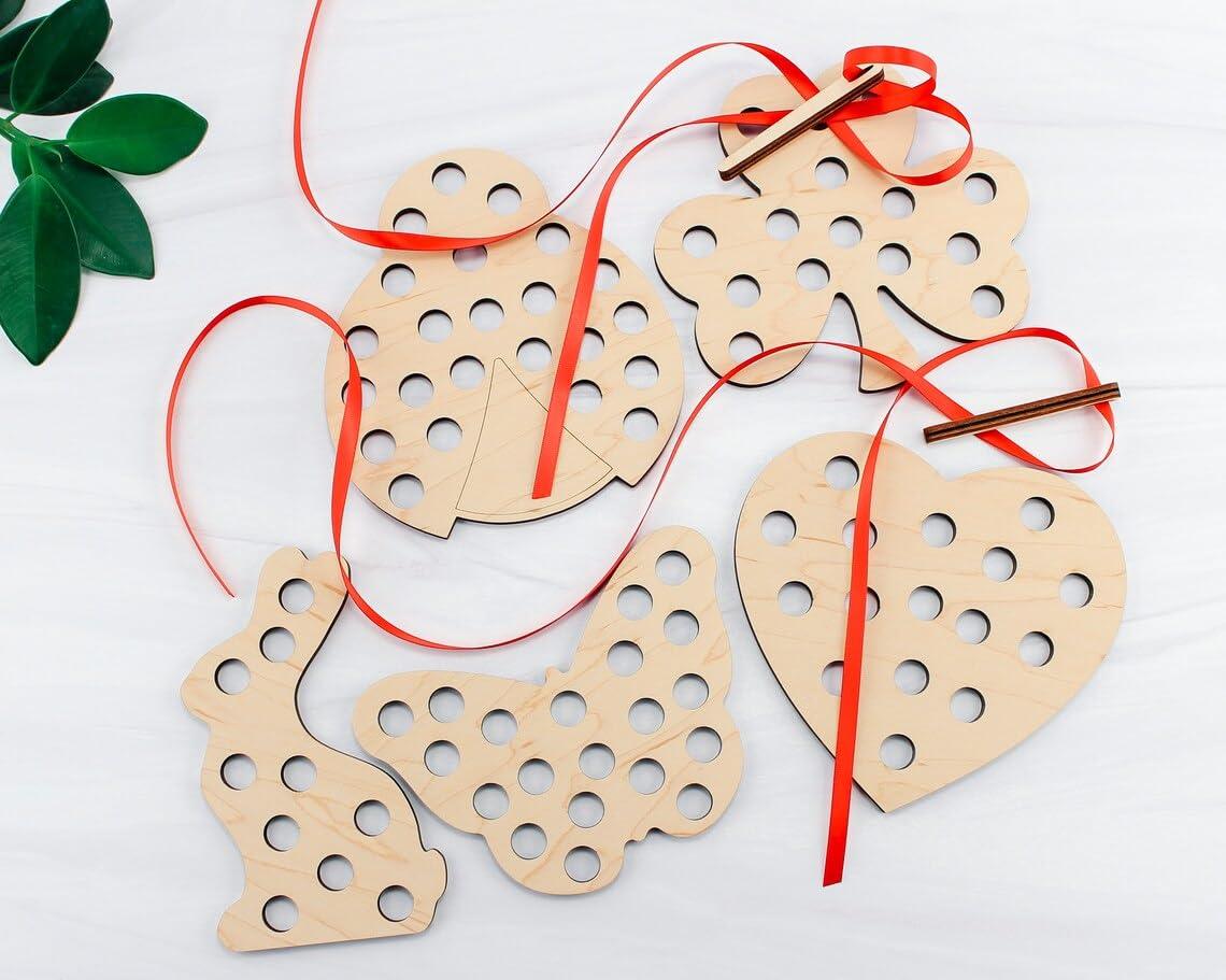 Haoser Pack of 5 Wooden Threading Lacing Toy for Toddlers Travel Toys Preschool Games Fine Motor Skills Educational Toys for 3+ Year Old Kids Gifts|4 inch - Haoser