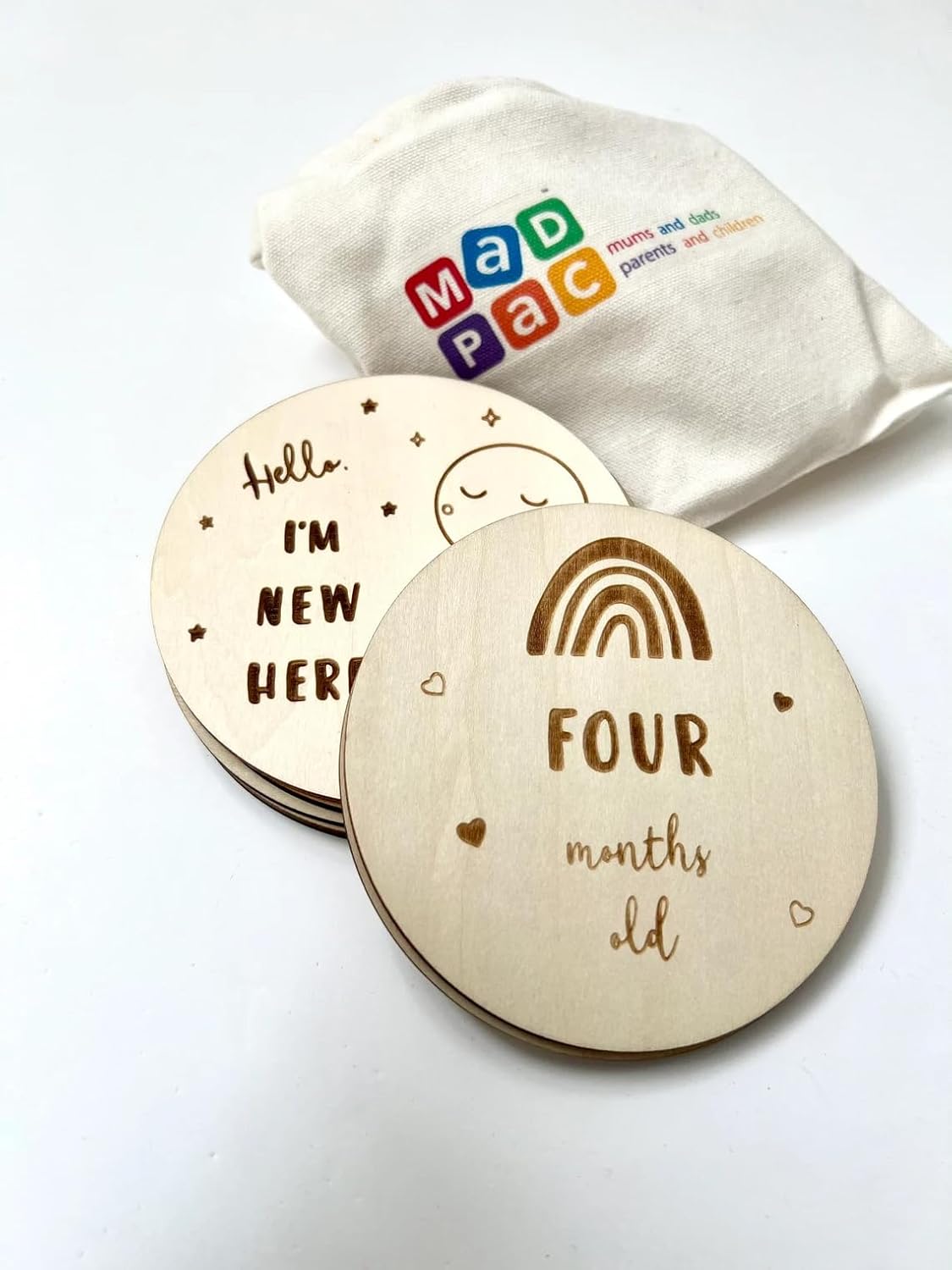 Wooden Baby Monthly Milestone Discs – 14 Reversible Wooden