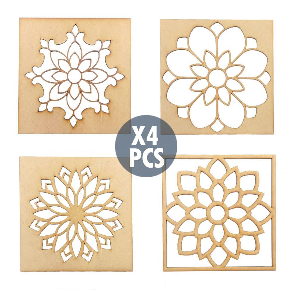 Haoser Wooden Rangoli Stencils Set for Diwali Decoration | Home Decoration (4 pcs, 8x8 inches) - Haoser