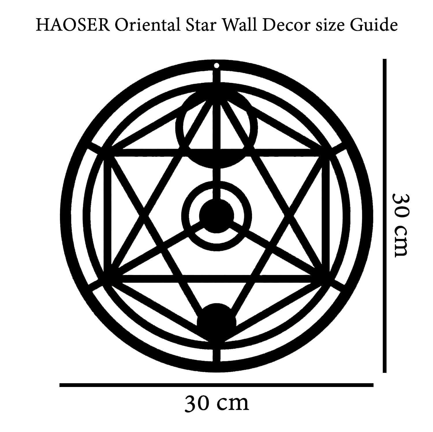 Haoser 30cm Oriental Star Wall Decor Wooden Wall Art Crystal Grid Sacred Geometry Laser Cut Sculpture Hanging Decor Spiritual Symbol Round for Housewarming Home Office Yoga Studio Decoration - Haoser