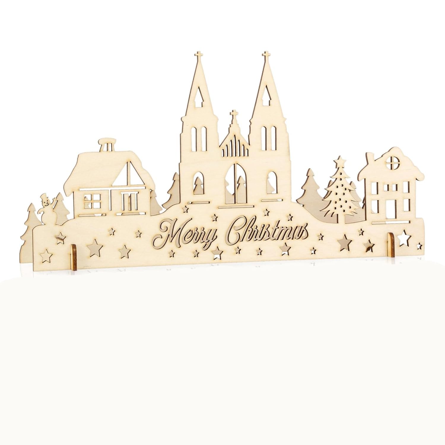 Pine Wood Christmas Village Scene Rustic Winter Town Decoration (11.8 x 6.15 Inch)