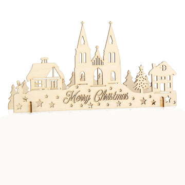 Pine Wood Christmas Village Scene Rustic Winter Town Decoration (11.8 x 6.15 Inch)