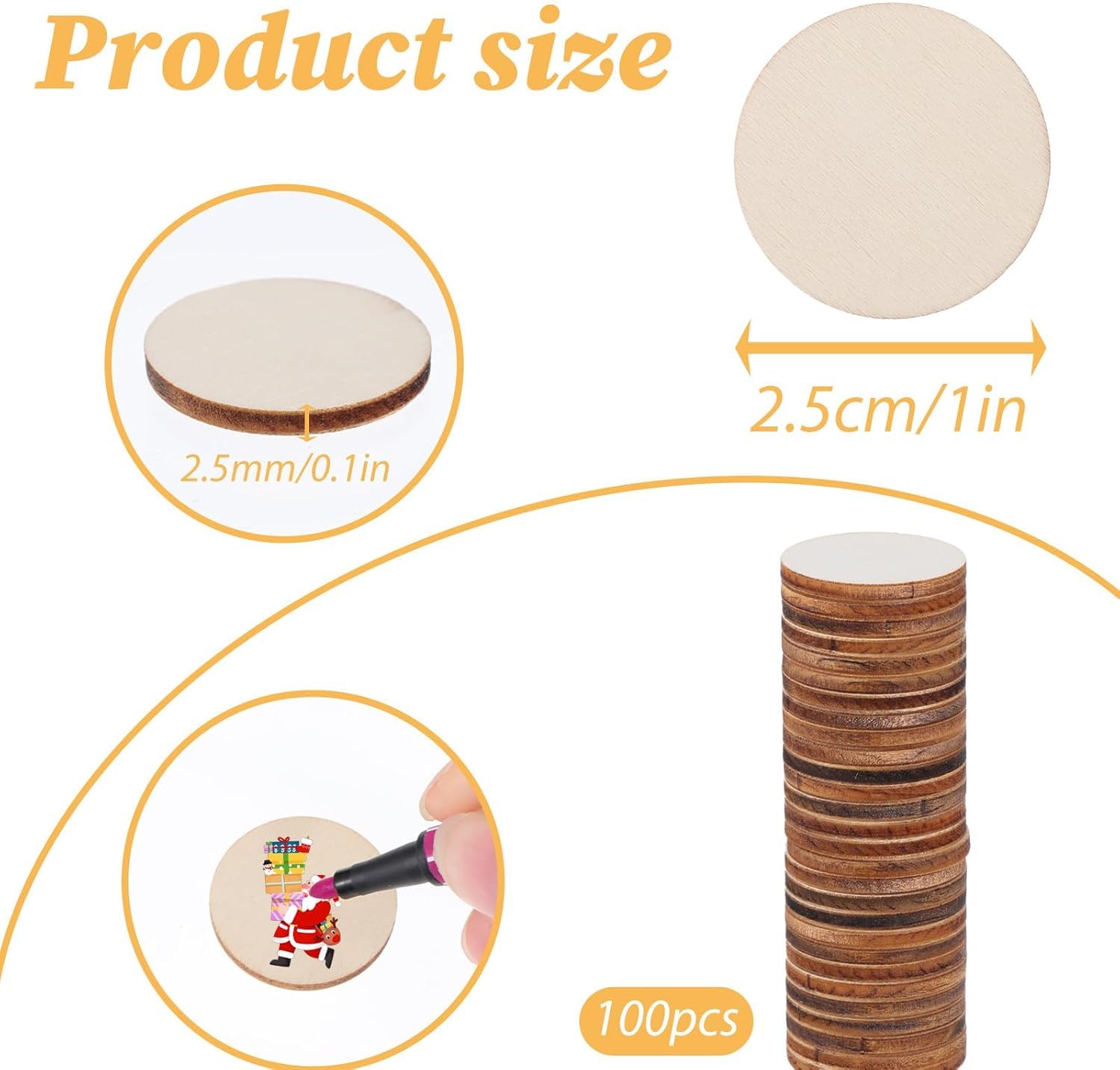 100 Pcs Round Wooden Discs, Unfinished Wood Slices for Crafts Small Wood Slices Blank Natural Wooden Cutout