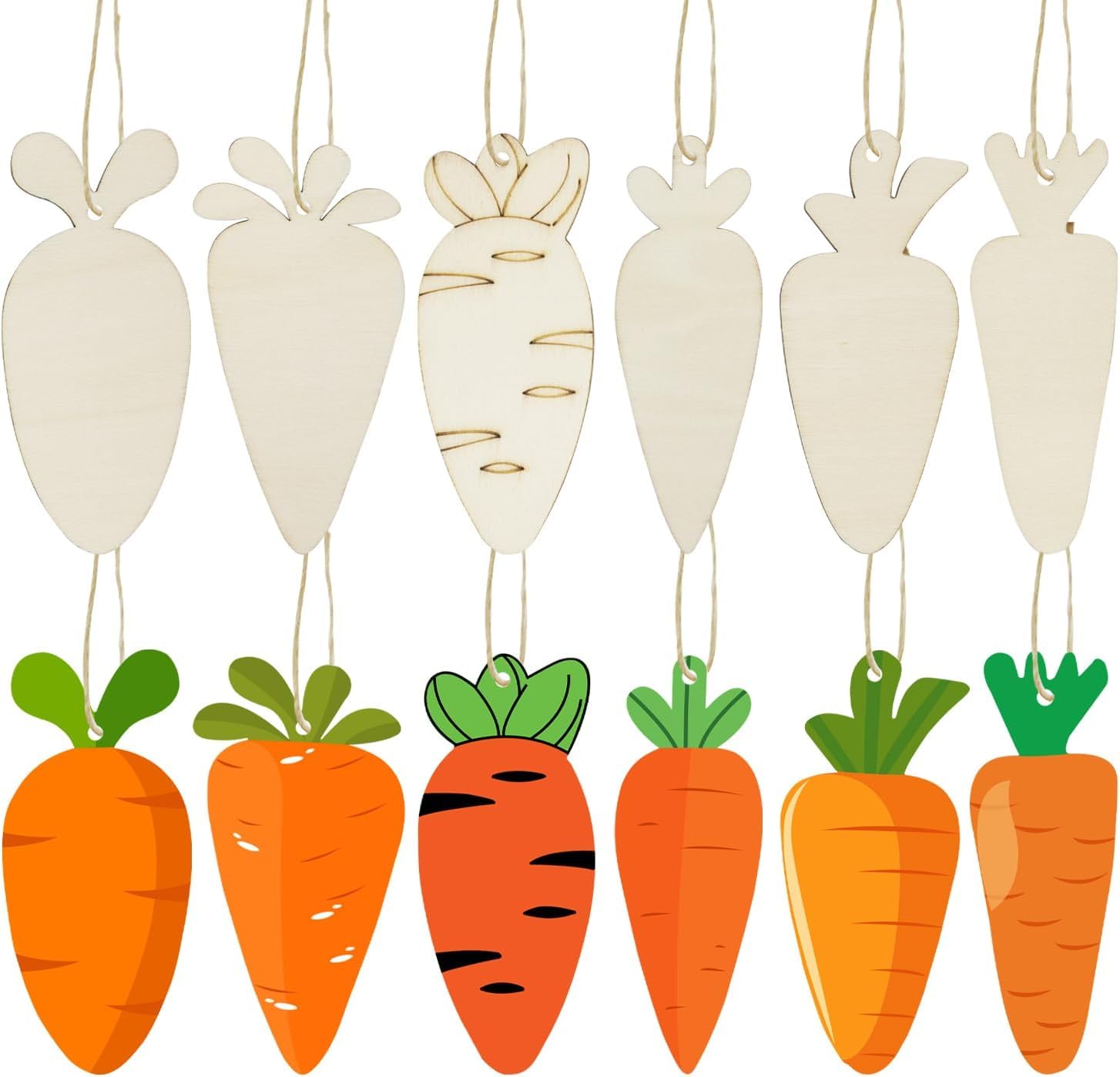 12 PCS Easter Unfinished Wooden Slices, Carrot Shaped Blank Wood Cutout Chips