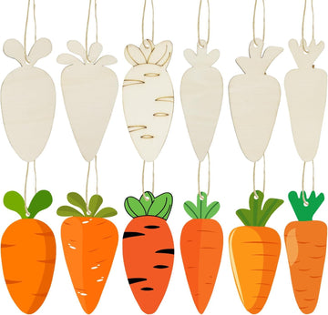 12 PCS Easter Unfinished Wooden Slices, Carrot Shaped Blank Wood Cutout Chips